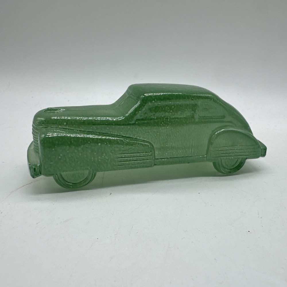 Vintage Green glass sedan Candy container #1